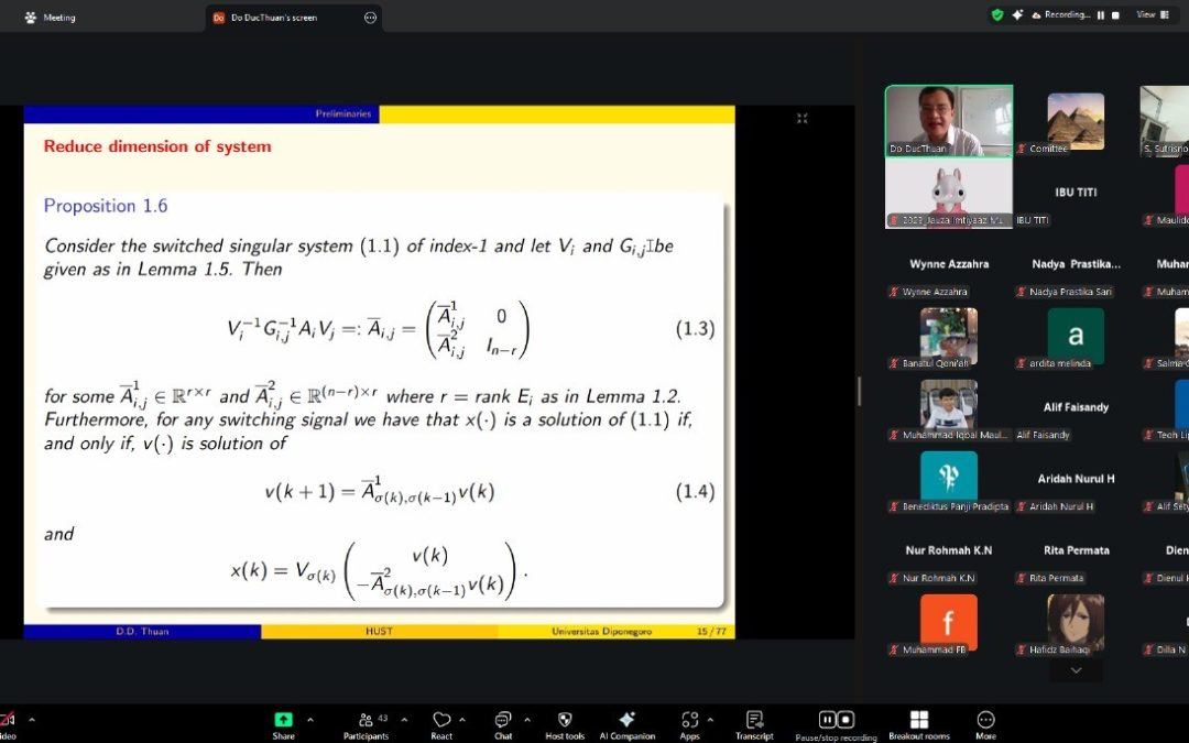 Kuliah Tamu Matematika Terapan UNDIP: Menelaah Positivitas dan Stabilitas Sistem Singular Hibrid Bersama Assoc. Prof. Do Duc Thuan